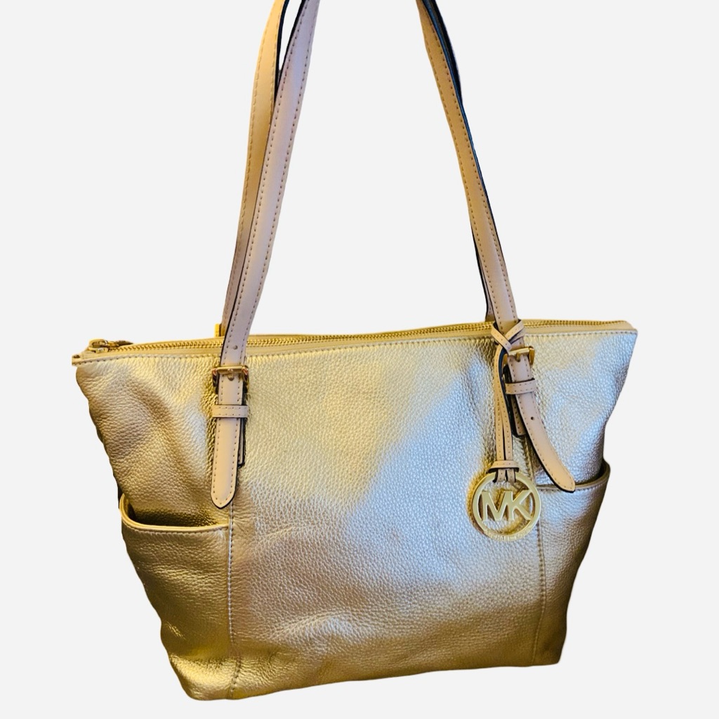 Michael Kors Jet Set Metallic Gold Leather Handbag Nwt